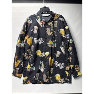 Vibes Mens Long Sleeve L Hawaiian Cocktail Themes Shirt Polyester Zombie Martini